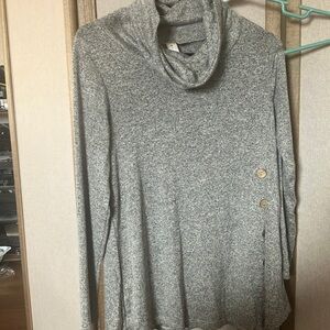 FINAL MARKDOWN Misia Gray Cowl Neck Sweater with Button Detail petite small
